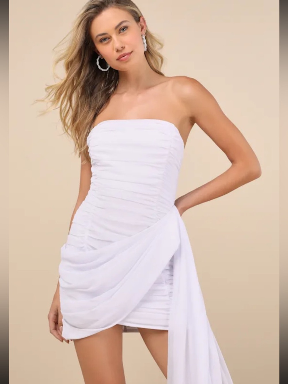 Lulus Exceptional Beauty White Ruched Strapless Bodycon Mini Dress - Size S